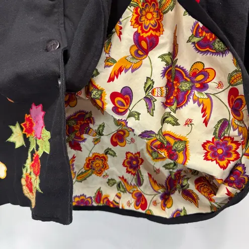 Vintage Hearts of Palm Cotton Blazer Tropical Floral Embroidered Appliqué Jacket Black Size 20W