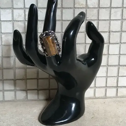 LG TIGERS EYE GEMSTONE RING STERLING SILVER OVERLAY 925 Size 8