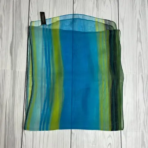 Vintage Blue  green sheet striped Italian scarf