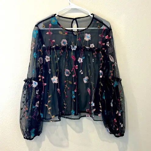 A New Day  Sheer Floral Embroidered Blouse