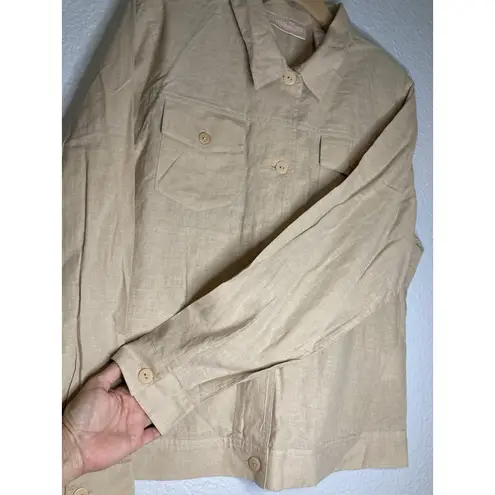 Vintage Shirt Womens XL Khaki Tan Linen Blend Button LS Classic Blues Wrangler