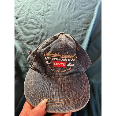 Levi's Vtg Levi’s Denim Strapback Hat Cap Blue Jean Bill Embroidered