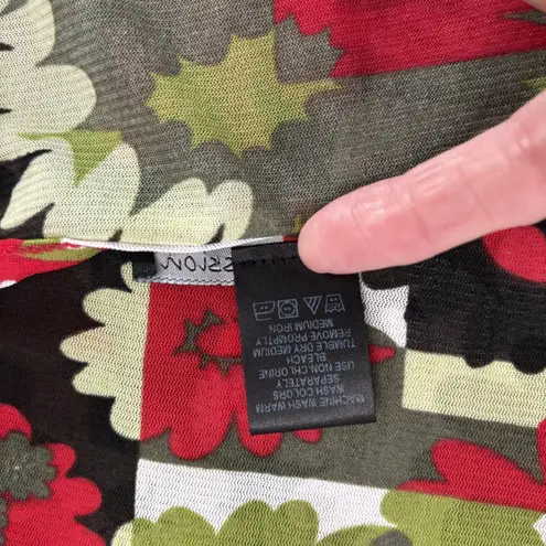 Y2K Faith Love Passion Top Womens Large Floral Retro Sheer Short Sleeve V