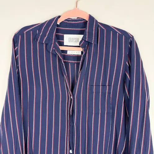 Grayson The Hero Button Up Shirt Frank‎ & Eileen Navy Blue Red Stripe Sz 2 Small - Image 5