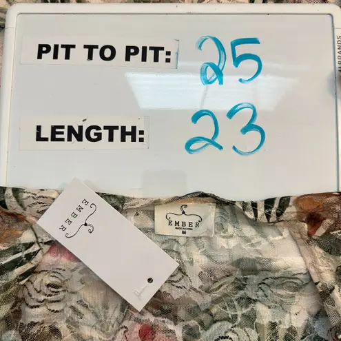 Ember Sheer Tropical Tie Front Oversized Topper Layer Blouse Medium NEW