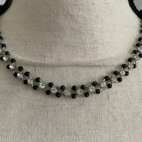 Sparkly Black Crystal Rhinestone Necklace & Earrings Set Matching Event Demure