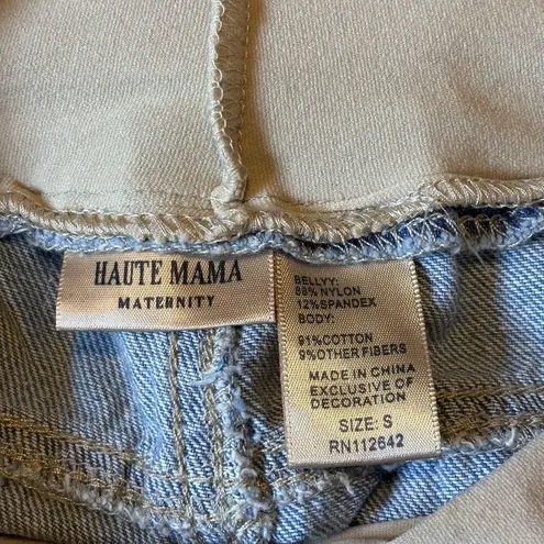 Haute Mama Denim Maternity Shorts Blue Frayed Hem Small New With Tags Size undefined