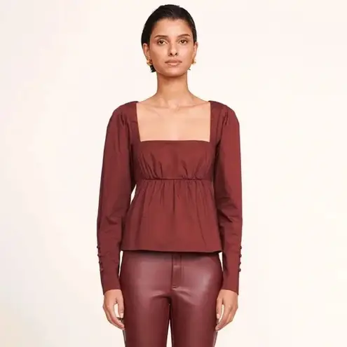 STAUD Peggy Top Plum Cotton Poplin Peplum Blouse Size Medium NWT Red