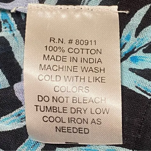 Vintage Phool Tropical Leaf Print Cotton Shorts High Rise Elastic Waist 2X Blue