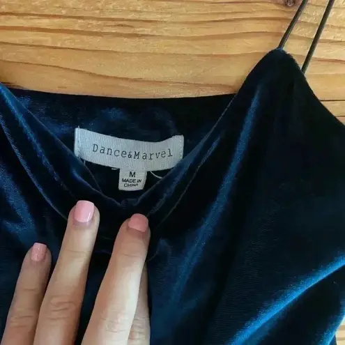 Dance & Marvel midnight blue velvet midi dress with spaghetti straps size medium