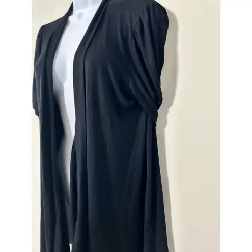 Storm Black Open Front Duster Cardigan Short Sleeve Waterfall Hem Womens Size undefined