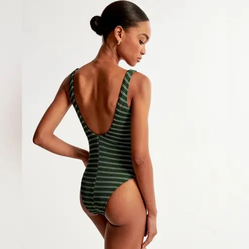 Abercrombie & Fitch  90s Scoopneck Cheeky One-Piece Swimsuit Green Striped L