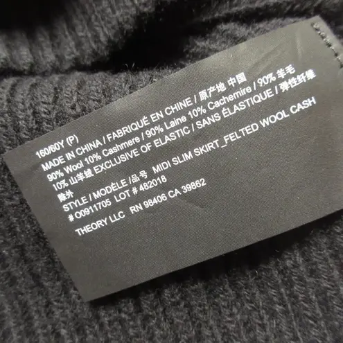 Theory NWT  Pull-on Slim Midi in Black Ribbed Felted Wool-Cashmere Skirt P XS