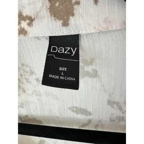 Dazy Sheer Floral Button Front Long Duster Blouse Tie Front Women’s Size Large