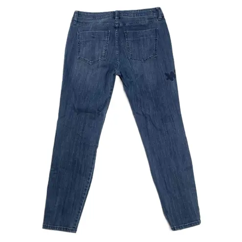 Elle Women's Retro Blue Floral Embroidery Classic Medium Wash Jeans Size 8