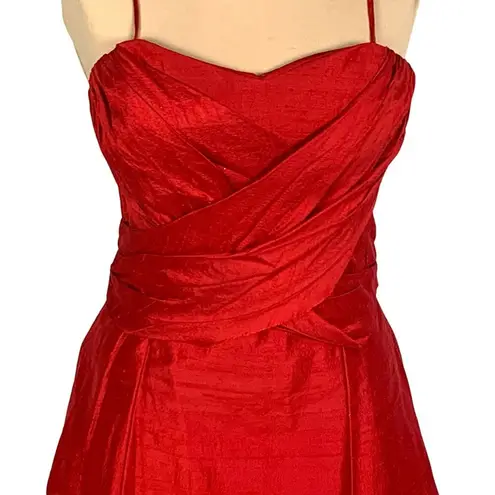Watters & Watters Red Silk Midi Bridesmaid Dress 10 Strapless/Convertible Pleat
