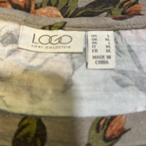 LOGO By Lori Goldstein Floral Long Sleeve Top - Gray and Brown