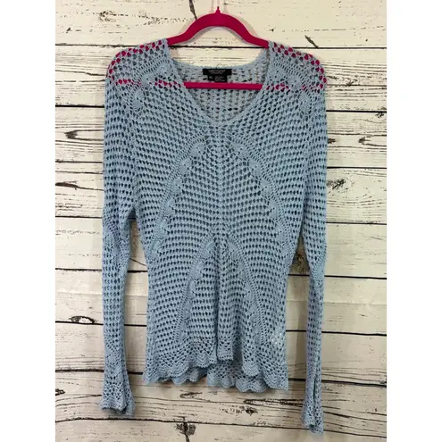 Karen Kane Women's Blue Crochet V-Neck Sweater XL