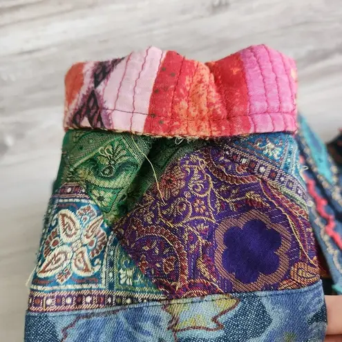 Flashback Art to Wear REVERSIBLE Colorful Floral Festival Jacket Boho Patchwork Blue Size M