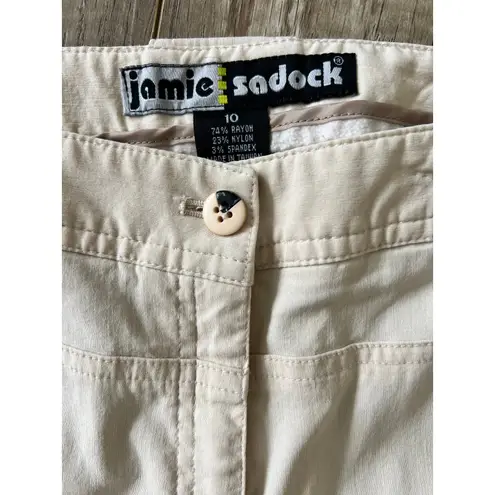 Jamie Sadock Golf Capri Pants Women's 10 Crop Beige Taupe Zipper Pockets