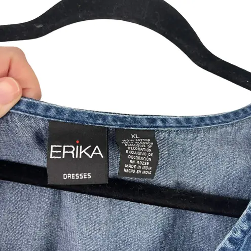 Erika Vintage 90s Women Size XL Denim Embroidered Side Button Floral Maxi Dress