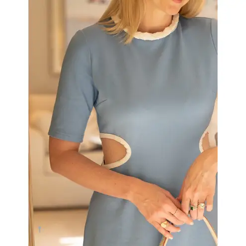 Tuckernuck Zeppelin Midi Dress Cut Outs Newport Blue White Braid Neck Medium