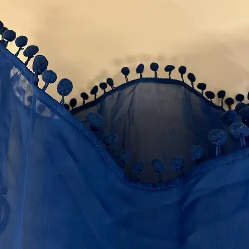 Pink Envelope Sheer Blue Coverup with Pom-Poms- Medium