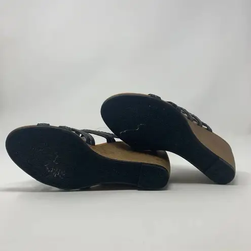 Paul Green Black Leather Strappy Wedge Sandals