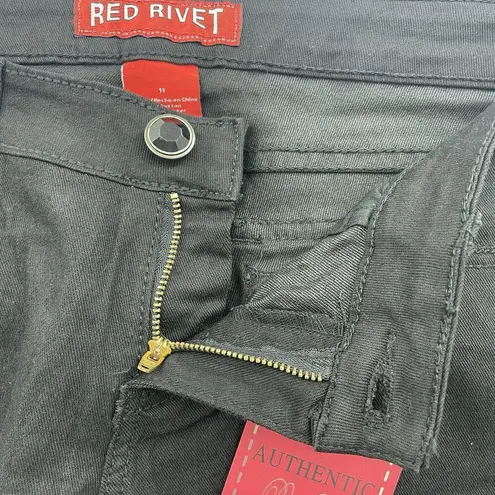 Red Rivet Junior 11 Flare Jeans Black Flap Embroidered Pockets Mid Rise Stretch - Image 8