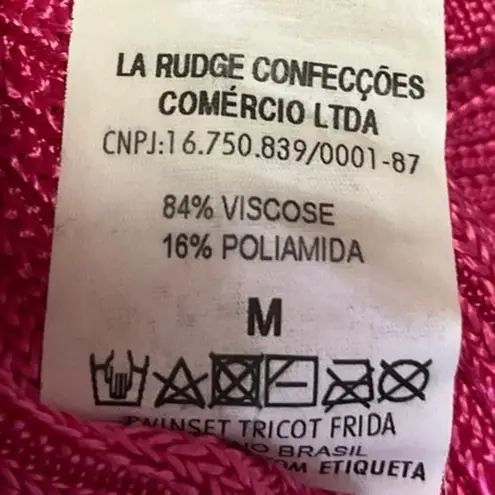 Nati Vozza Pink Ribbed Button Down Short Sleeve Collar Crop Polo Sweater Top M Size M