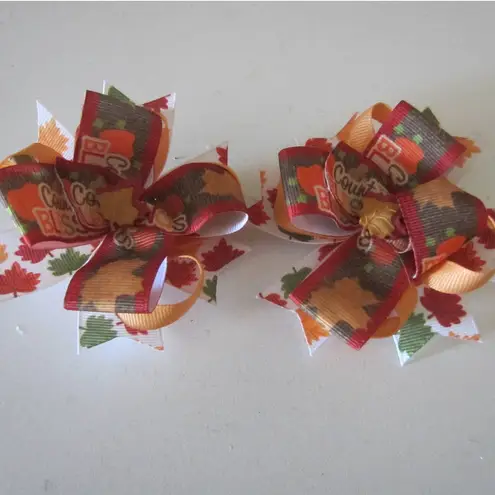 Fall Leaf Hair Ribbon For Girls 4" Boutique Bow Hair Bows Set Of 2