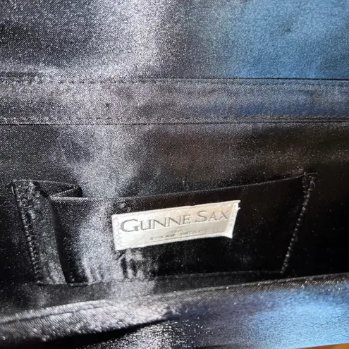 Gunne Sax Black Ruched Clutch Rhinestone Flower Evening Bag Formal Purse