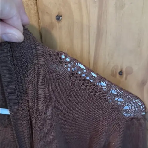 Roz & Ali NWT Brown 3/4 Sleeve Ribbed with Crochet Back Cardigan Size Large