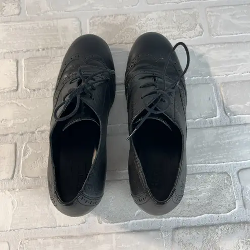 Born Womens Naleigh Oxford Pumps 8.5 Black Lace Up Shoes Wingtip Low Heel Retro