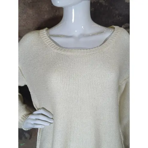 Fifty Street Sweater Woman's Size Small Cream Exposed Back Distressed Coastal