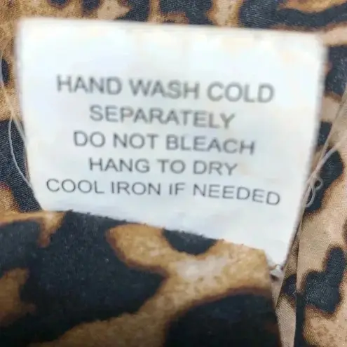 Huguest Leopard Ruffle Deep Drop Neckline Mini Dress with Belt Tie Brown Size M