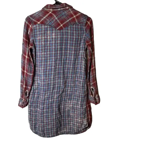 Ryan Michael Mini Dress Plaid Tabbed Sleeve Red Blue Small 100% Cotton Western