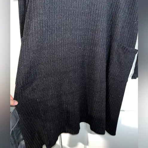 Black Ribbed Stretchy Long Sleeved Cardigan Duster Length Size Large