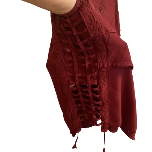 VTG cotton house 90s whimsigoth burgundy embroidered top boho western goth Fall Red Size XL