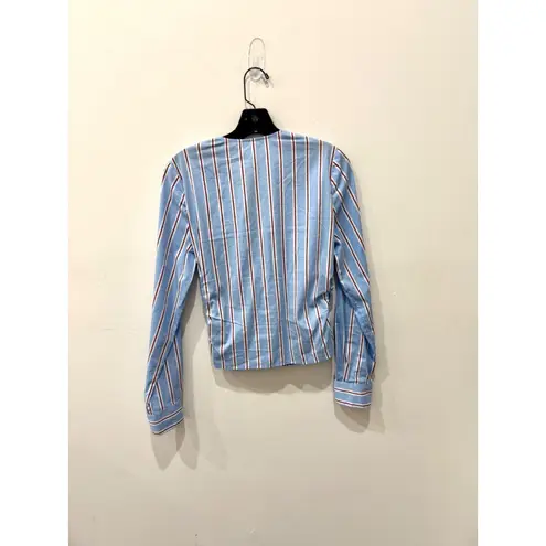 Veronica Beard Ozzie Striped D-Ring Faux Wrap Top Aero Blue Brick Women's Size 4