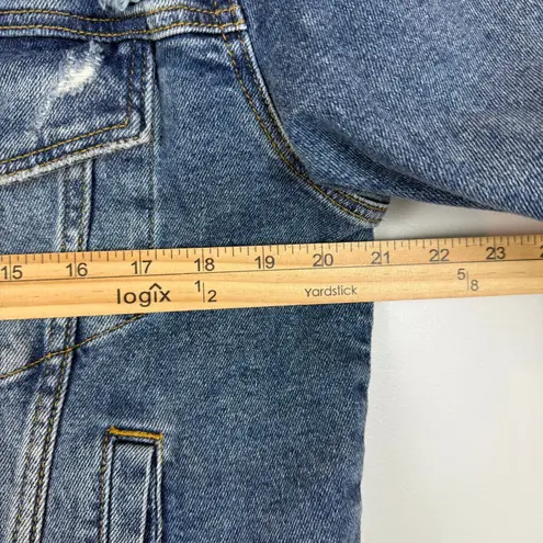 Ella Moss Denim Trucker Jacket Women Large Blue Distressed Button Front Western