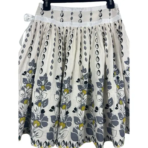 FA CAJ White Yellow Black Floral Pleated Ribbon Festival Skirt S