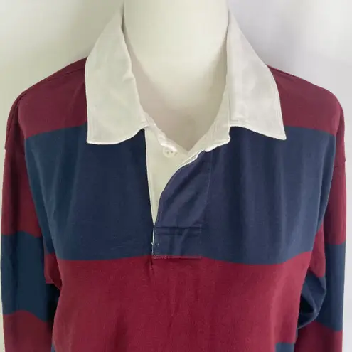 American Eagle New  Throwback Rugby Stripe Cropped Polo Shirt Maroon Navy Size XS