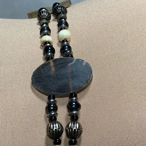 Vintage Reversible Beaded Belt Wood Accents Adjustable Chain Clasp Statement Black