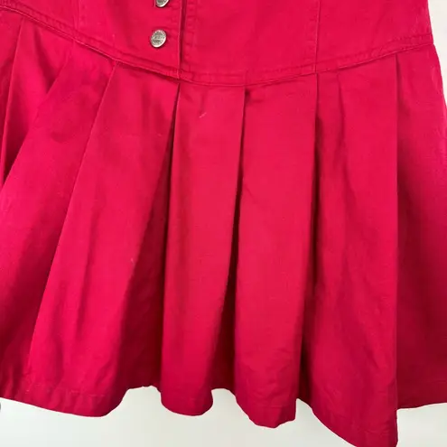 Vtg Y2K Corset Waist Red Pleated Mini Skirt Sz 2 High Rise Button Fly
