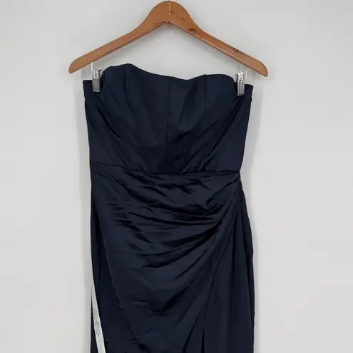 After Six Strapless Topstitched Corset Satin Maxi Dress With Draped Skirt Size 8