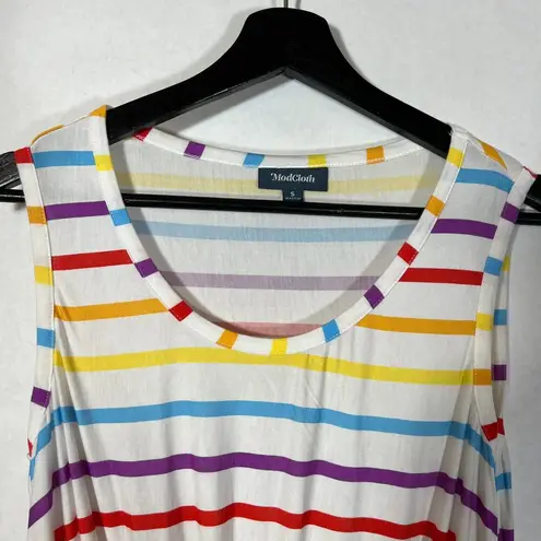 Modcloth  Rainbow Striped Sleeveless Tank Top Front Knot Small White