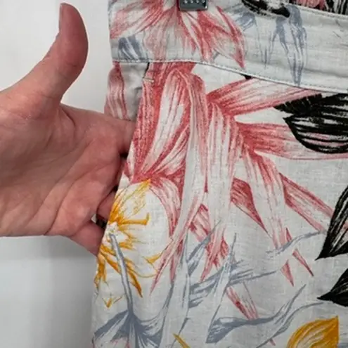 C&C California Tropical Beachy Pants Womens Medium White Linen Pockets Wide Le