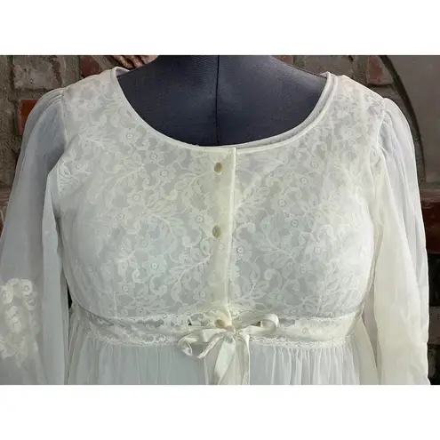 nightgown robe set bridal white sheer ankle length 1950s Size M