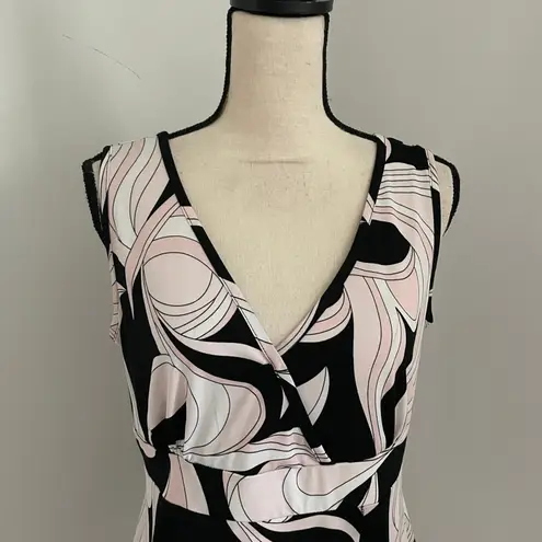 JTB Petite Pink Swirl Sleeveless Top Women's PL Asymmetric Hem V Neck Black Size undefined